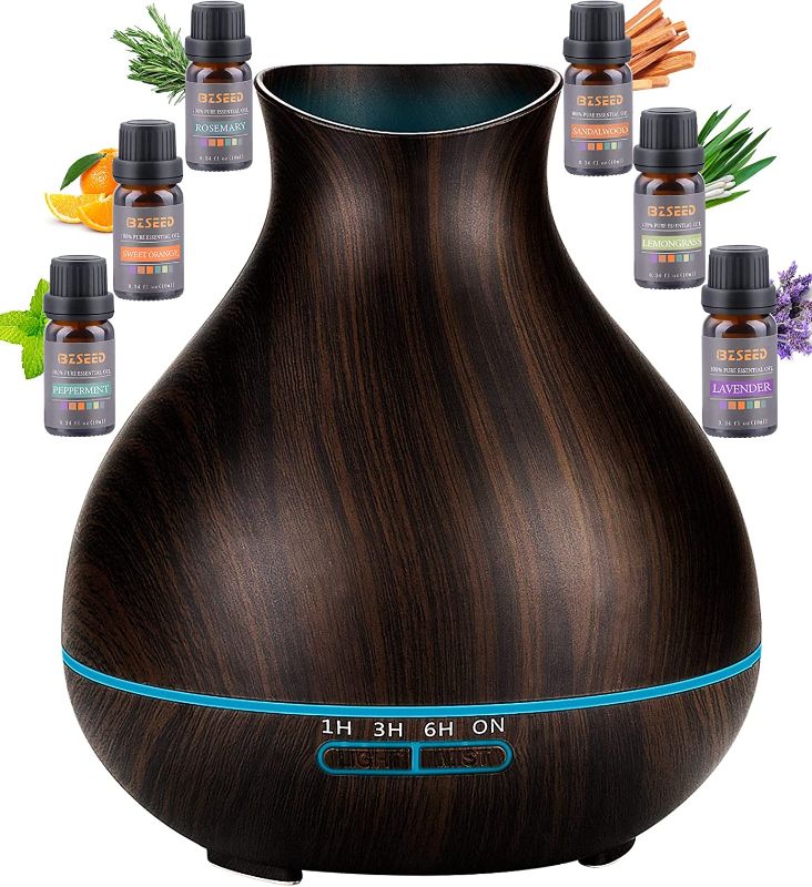 Photo 1 of BZseed Essential Oil Diffuser Set, 550ml Aromatherapy Diffuser with Measuring Cup, Cool Mist Humidifier, 4 Timer and 7 Color Lights, Waterless Auto-Off, Wood Grain Diffuser High Output for Home
