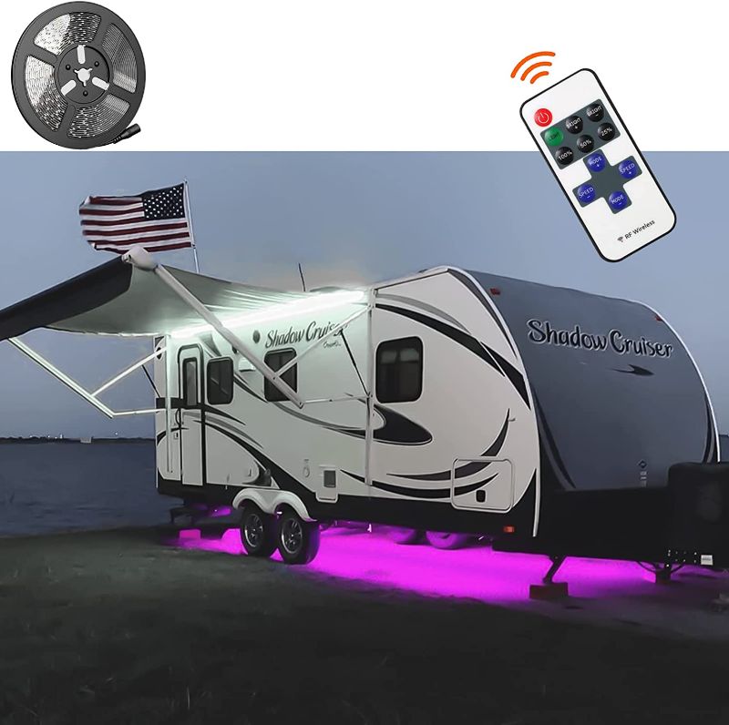 Photo 1 of RV Camper Motorhome Travel Trailer 16.4' LED Awning Party Light,IP68 Waterproof RV Awning Lights,Three Levels of Brightness, Remote Control Switch-White
