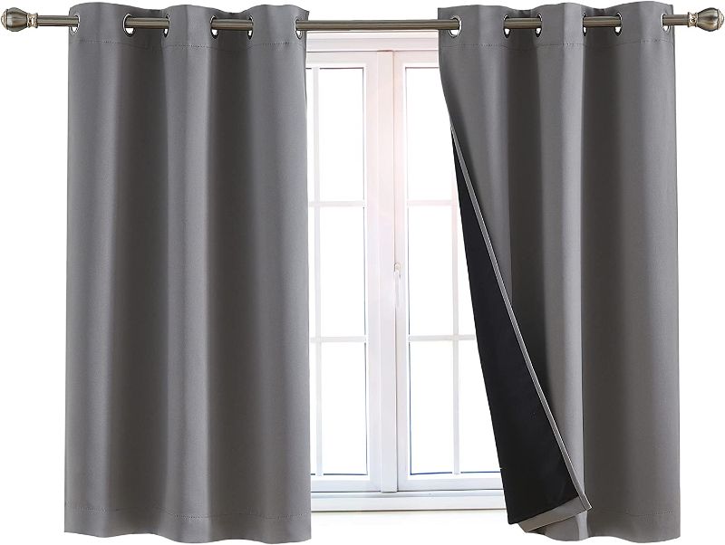 Photo 1 of 100% Blackout Window Curtains: Room Darkening Thermal Window Treatment with Light Blocking Black Liner for Bedroom, Nursery and Day Sleep - 2 Pack of Drapes, Glacier Gray (45” Drop x 42” Wide Each)
