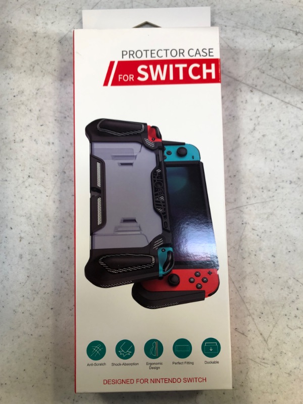 Photo 1 of LEYUSMART Protector for Nintendso Switch, Slim Heavy Duty TPU Cover, Comfortable Grip with HD Tempered Glass Screen Protector & 2 Thumb Caps Black
