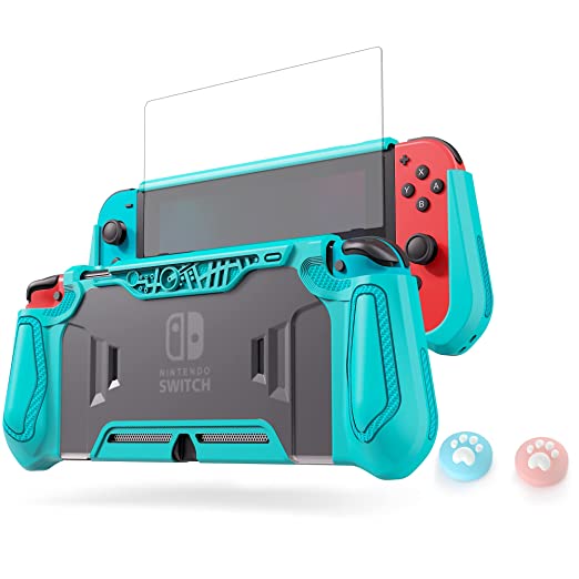 Photo 1 of Switch Protector Teal LEYUSMART for Nintendo, Slim TPU Cover with HD Tempered Glass Screen Protector & 2 Thumb Caps Nintendo Switch Protector
