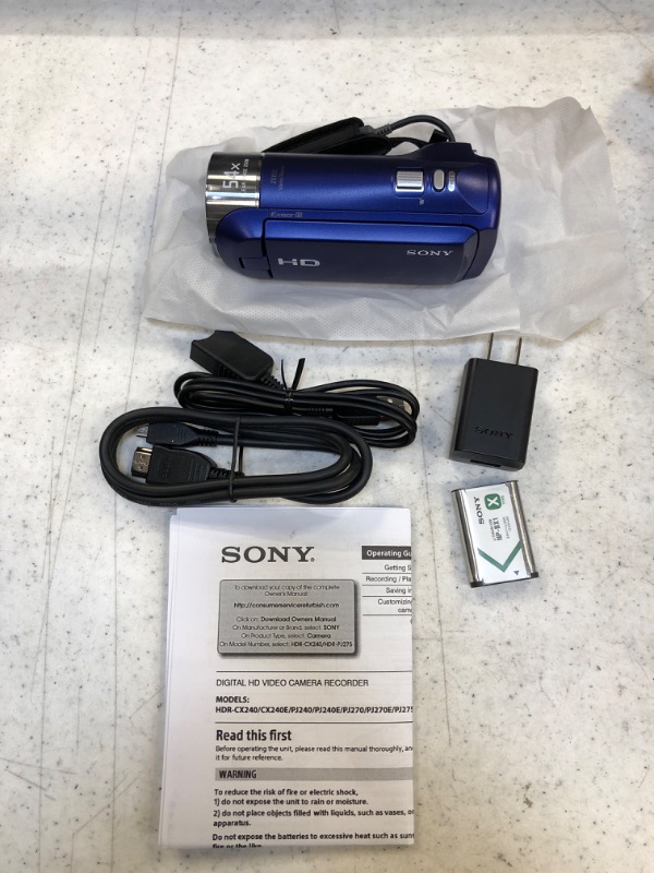 Photo 2 of SONY HDRCX240/L Video Camera with 2.7-Inch LCD - Blue (Renewed) NO original package. ( ITEM TESTED ) 
