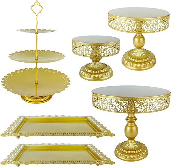 Photo 2 of AMIENIV 6 Pieces Cake Stand Set Gold Metal Cupcake Holder Dessert Display Plate Decor Serving Platter for Baby Shower Wedding Birthday Parties Celebration