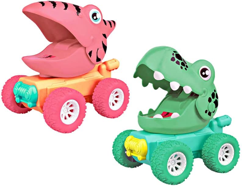 Photo 1 of Dinosaur Toy car for 3 4 5 Year Old boy Toy Truck 2 Pack Monster Truck (Tyrannosaurus Green + Pterodactyl Pink)  -- FACTORY SEALED --
