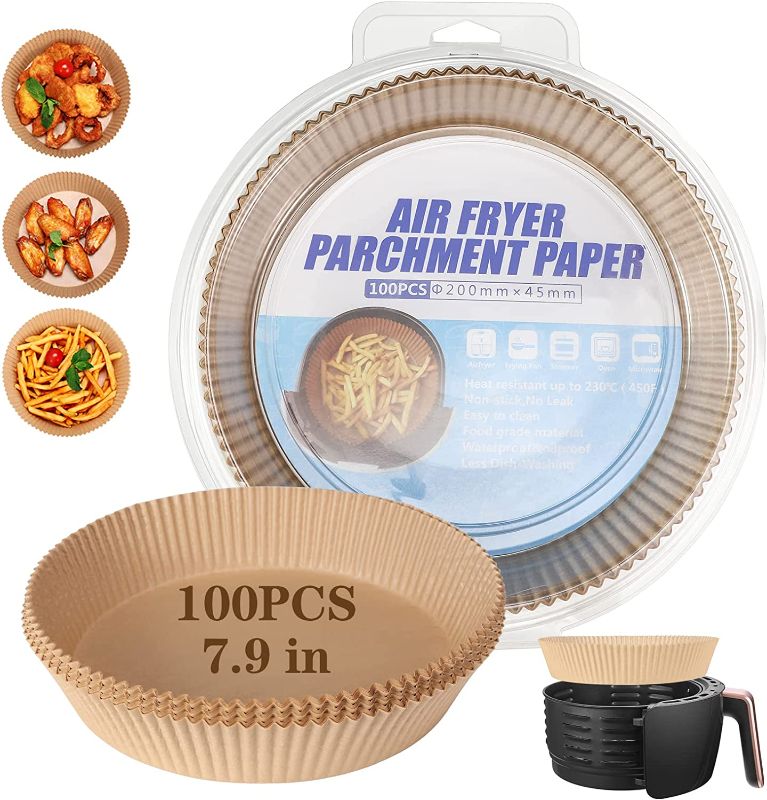Photo 1 of Air Fryer Liners, 100Pcs Air Fryer Disposable Paper Liner, Air Fryer Parchment Paper Liners Oil-Proof, Water-Proof, Food Grade Baking Paper for Air Fryer Accessories, Steamer (20cm / 7.9 in)

