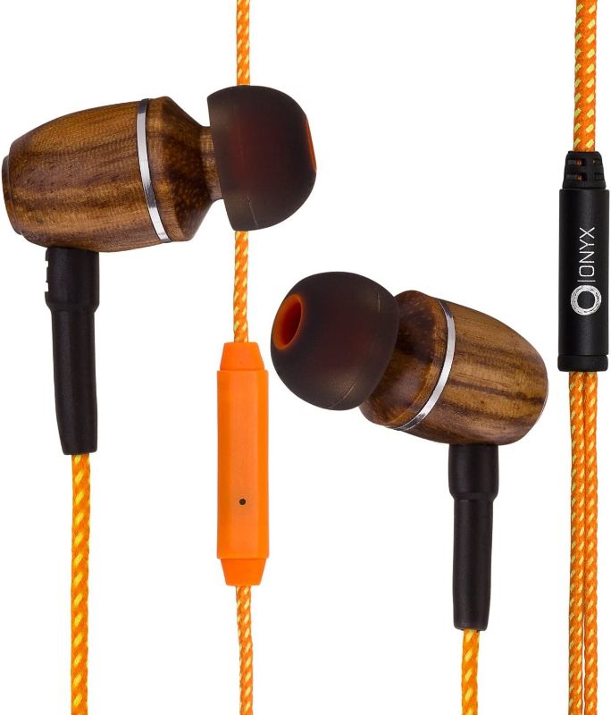 Photo 1 of Onyx Noise Cancelling in-Ear Wired Headphones with Mic, 3.5mm Plug Compatible with iPhones, iPads, Android Phones, Computers & Laptops (Orange)
