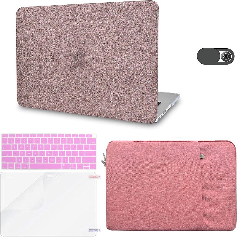 Photo 1 of  Compatible with MacBook Pro 13 inch Case M2 A2338 M1 A2289 A2251 A2159 Touch Bar Plastic Hard Shell + Keyboard Cover + Sleeve + Screen Protector + Webcam Cover (Baby Pink Sparkling)
