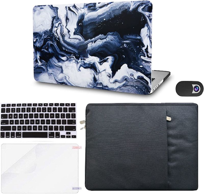 Photo 1 of Compatible with MacBook Pro 13 inch Case M2 A2338 M1 A2289 A2251 A2159 Touch Bar Plastic Hard Shell + Keyboard Cover + Sleeve + Screen Protector + Webcam Cover (Black Grey Marble)  -- FACTORY SEALED --
