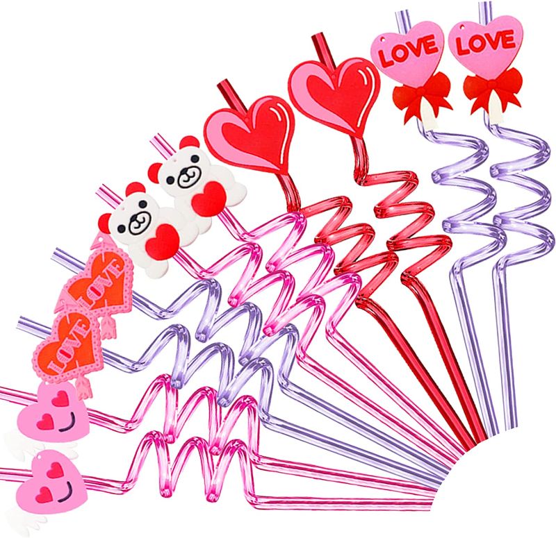 Photo 1 of 15 Pieces festival gift party straws, Heart-shaped party favors, Birthday party supplies suitable for Parties or festivals, special for Mother's Day, Valentine's Day or Christmas etc
