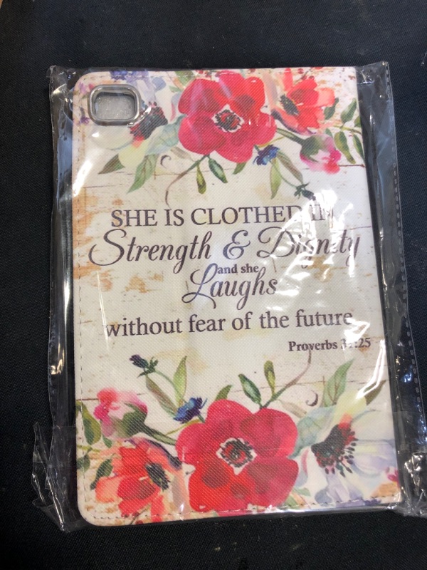 Photo 3 of Case for iPad Mini 5/4/3/2/1 and Coasters Set - Light Weight Shock Proof with Auto Sleep/Wake Stand Case for iPad Mini 5th/4th Gen 7.9 Inch, Proverbs 31-25 Christian Quotes Bible Verse Red Flowers
