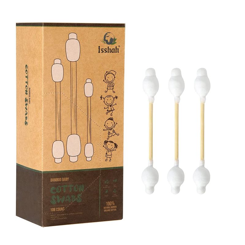 Photo 1 of Baby Cotton Swabs - 108 Count - Bamboo Handle Cotton Tips, 100% Biodegradable, Gentle, Eco Friendly, Double Tips, Plastic Free Safety Baby Cotton Buds by Isshah -- 2 PACKS --
