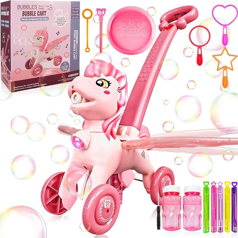 Photo 1 of  Bubble Machine Blower Blaster Lawn Mower Maker Pink Toys Portable Handheld Automatic Electric Outdoor Summer Christmas Birthday Best Gift Light for Girls Kids Toddlers 1 2 3 Year Old Unicorn -- FACTORY SEALED --

