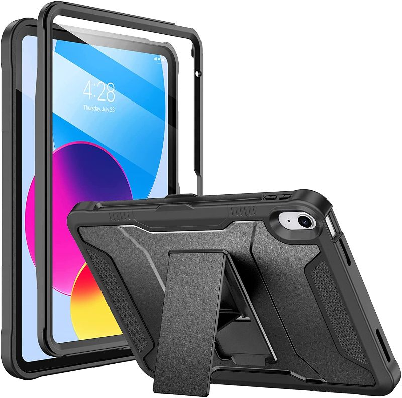 Photo 1 of Soke Case for iPad 10th Generation 10.9-inch 2022, with Built-in Screen Protector and Kickstand, Rugged Full Body Protective Cover for New Apple iPad 10.9 Inch - DARK BLUE -
