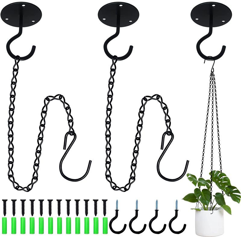 Photo 1 of 12pcs Wall Mount Ceiling Hooks Plant Hangers Hanging Chain for Hanging Plant with 1 Set 25 Inches Hanging Chain with Hooks-3 Point and 3pcs Metal Hanging Hook for Bird Feeders Planter Wind Chimes
