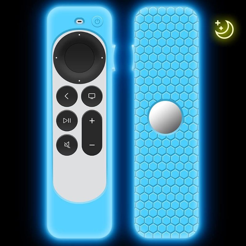 Photo 1 of Case for Apple TV 4K 2021 Remote Control, Protective Apple Siri Remote 2nd Generation/Apple TV 6 Generation Cover Replacement New Silicone Sleeve Skin Holder Protector-Glow Blue -- 2 COUNT --
