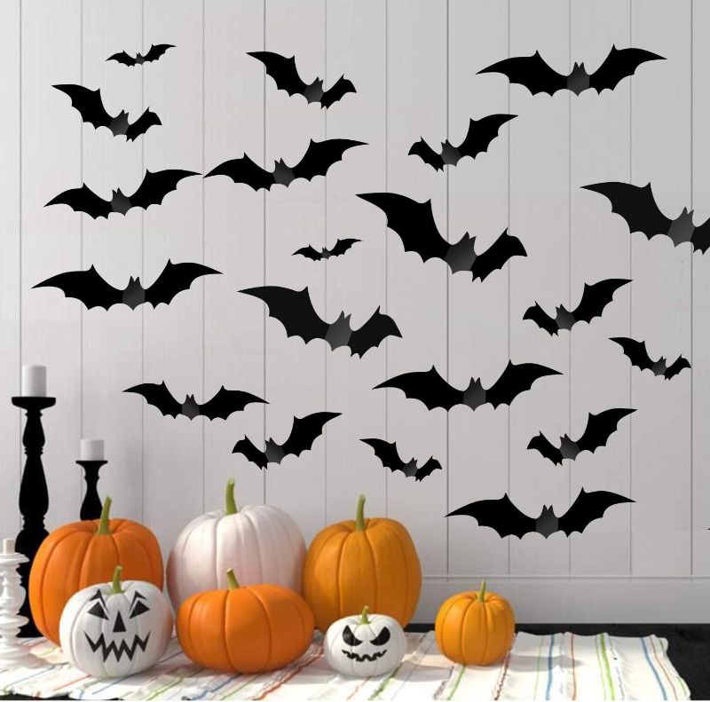 Photo 1 of 112 PCS Reusable PVC 3D Bats for Halloween Party Indoor Outdoor Decor Supplies, 3D Decorative Scary Bats Outside Halloween Decorations Wall Sticker Comes with Double Sided Foam Tape 2 pack 
