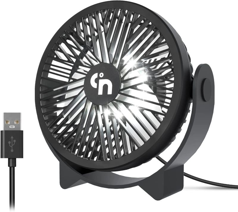 Photo 1 of WayToLight Desk Fan Small Table Fan with LED Light USB Powered Portable Fan 3 Speeds Adjustable Head 360°Rotatable Mini Personal Fan for Home Office Bedroom Table and Desktop
