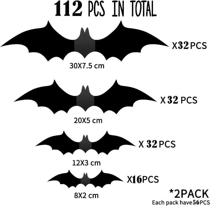 Photo 1 of 112 Pcs Reusable PVC 3D Bats for Halloween Party Supplies Indoor Outdoor Decorations, 3D Decorative Bats Outdoor Halloween Decorations Wall Decal Comes with Double Sided Foam Tape
