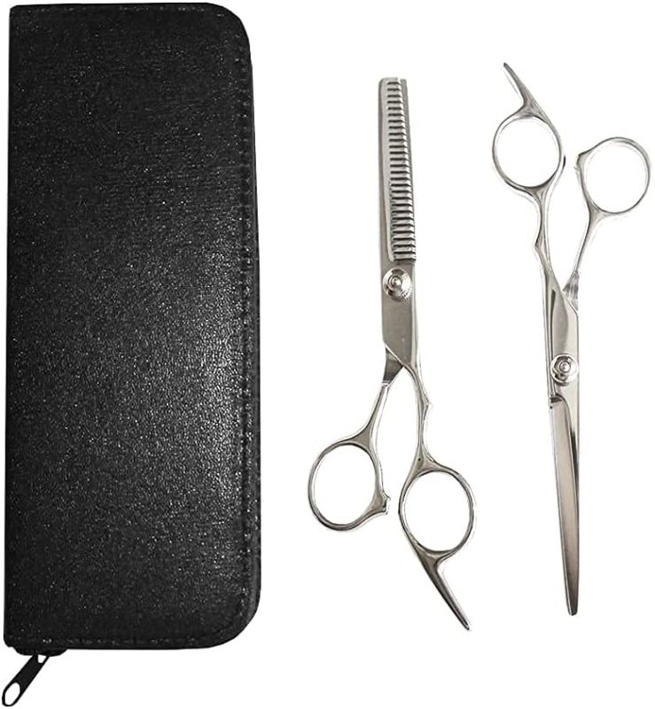 Photo 1 of 2 Pieces Professional Hair Cutting Scissors Set Thinning Shears Stainless Hair Scissors Hairdressing Cutting Tools for Salon Barbers and Stylists
