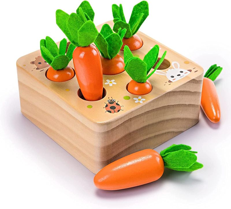 Photo 1 of Ancaixin Montessori Wooden Toys for 1 Year Old Boys and Girls, Carrot Harvest to Sort by Shape and Size, Gifts to Develop Fine Motor Skills (Carrot Harvest)
