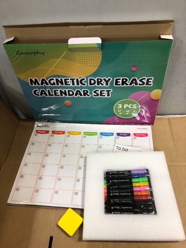 Photo 2 of 3 Pcs Magnetic Dry Erase Calendar Whiteboard, Magnetic Calendar White Board for Refrigerator with 10 Markers, Monthly Weekly Organizer Daily Notepad, Kitchen Fridge Planners, Family Calendar

