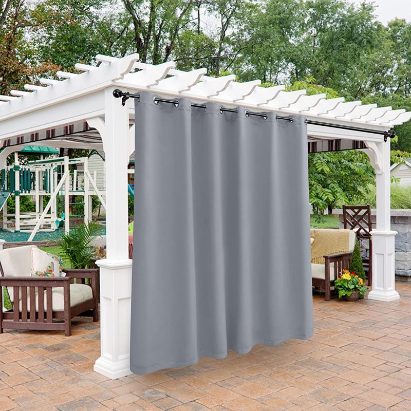 Photo 1 of BONZER Waterproof Indoor/Outdoor Curtains for Patio - Thermal Insulated, Sun Blocking Grommet Blackout Curtains for Bedroom, Porch, Living Room, Pergola, Cabana, 1 Curtain Panel 100 x 120 inch, Silver
