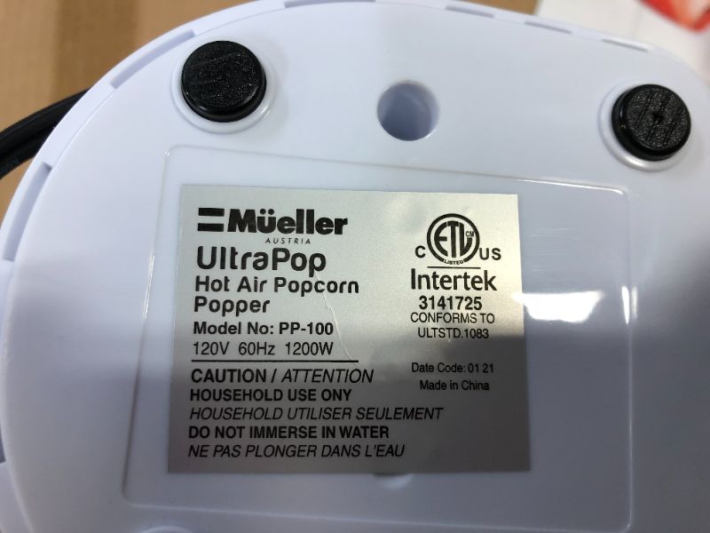 Photo 3 of Mueller Ultra Pop, Hot Air Popcorn Popper, Electric Pop Corn Maker, Healthy and Quick Snack, No Oil Needed with Measuring/Butter Cup
