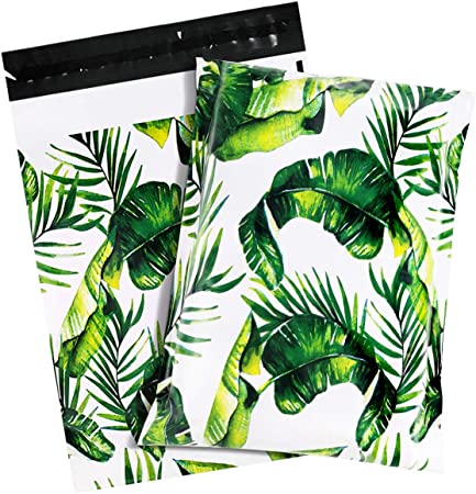 Photo 1 of 100 Pack Poly Mailers, 10” X 13” Envelopes Plastic Custom Mailing Shipping Bags, Poly Mailer Envelope with Self Seal Adhesive Strip - Waterproof (Banana Leaf)