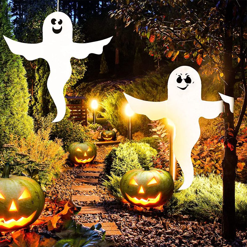 Photo 1 of 2 Pieces Halloween Tree Wrap Ghost 53 x 50 Inch Hanging Tree Ghost Large Spooky Ghost Tree Decoration Halloween Ghost Hanging Decoration Halloween Tree Huger for Outdoor Front Yard Patio Lawn Garden