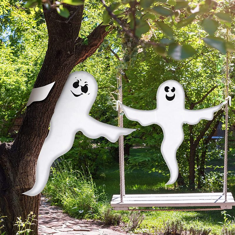 Photo 1 of 2 Pieces Halloween Tree Wrap Ghost 53 x 50 Inch Hanging Tree Ghost Large Spooky Ghost Tree Decoration Halloween Ghost Hanging Decoration Halloween Tree Huger for Outdoor Front Yard Patio Lawn Garden