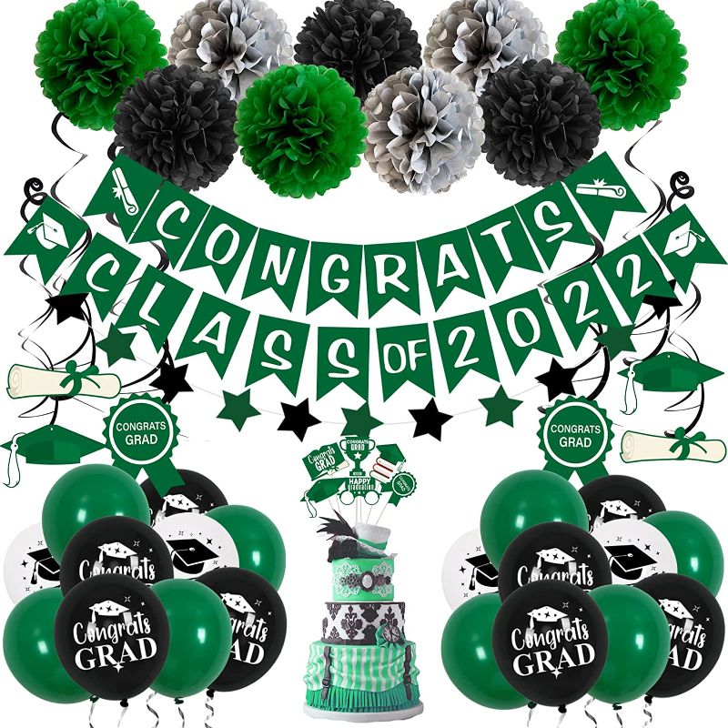 Photo 1 of 
Roll over image to zoom in
Graduation Party Decorations 2022, Christmas Decorations Green CONGRATS CLASS OF 2022 Banner Congrats Grad Balloons Paper Pompoms Hanging Swirls Kit for Graduation Party Supplies