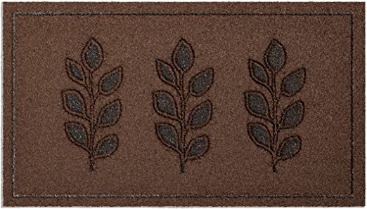 Photo 1 of Barnyard Designs Leaf Pattern Laser Engraved Doormat, Indoor/Outdoor Rug with Non-Slip Backing, Welcome Mat for Front Door Home Entryway or Kitchen, Farmhouse Decor, 30" x 17",  Brown
