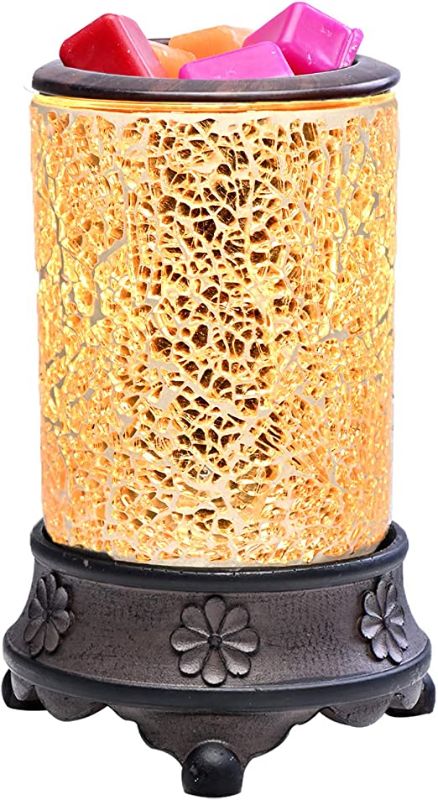 Photo 1 of ASAWASA Handcrafted Mosaic Candle Wax Warmer, Exquisite Scented Burner and Fragrance Melter, Also a Cozy Night Light for Home Kitchen Décor Aromatherapy Spa Yoga Gifts (Golden Glass)
