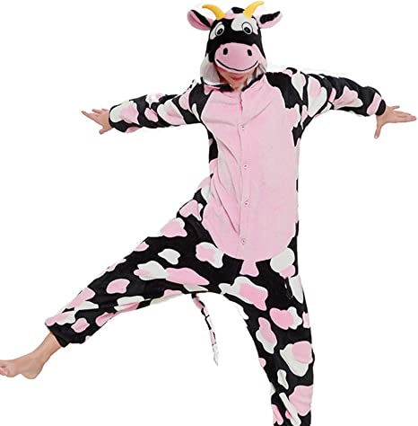 Photo 1 of ACOGNA Cow Onesie Kids Costume for Girls Plush Animal One Piece Pajamas Halloween Christmas Cosplay Teen Sleepwear - SIZE UNKNOWN 
