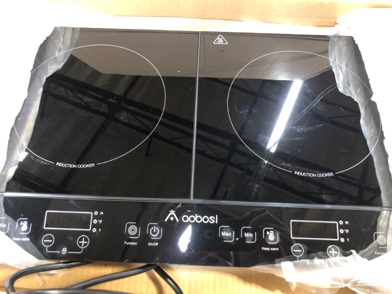 Photo 2 of Aobosi Double Induction Cooktop Burner with 240 Mins Timer, 1800w 2 Induction Burner with 10 Temperature 9 Power Settings, Portable Dual Induction Cooker Cooktop with Touch Sensor Control & Child Safety Lock
