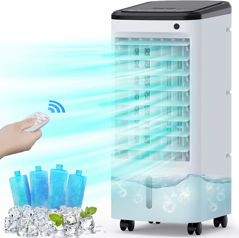 Photo 1 of BREEZEWELL 3-IN-1 Evaporative Air Cooler, 22-INCH Small Portable Air Conditioner Fan / Humidifier with 4 Ice Packs,12H Timer & 20FT Remote Controller, 65° Oscillating Swamp Cooler for Room-----------missing remote 