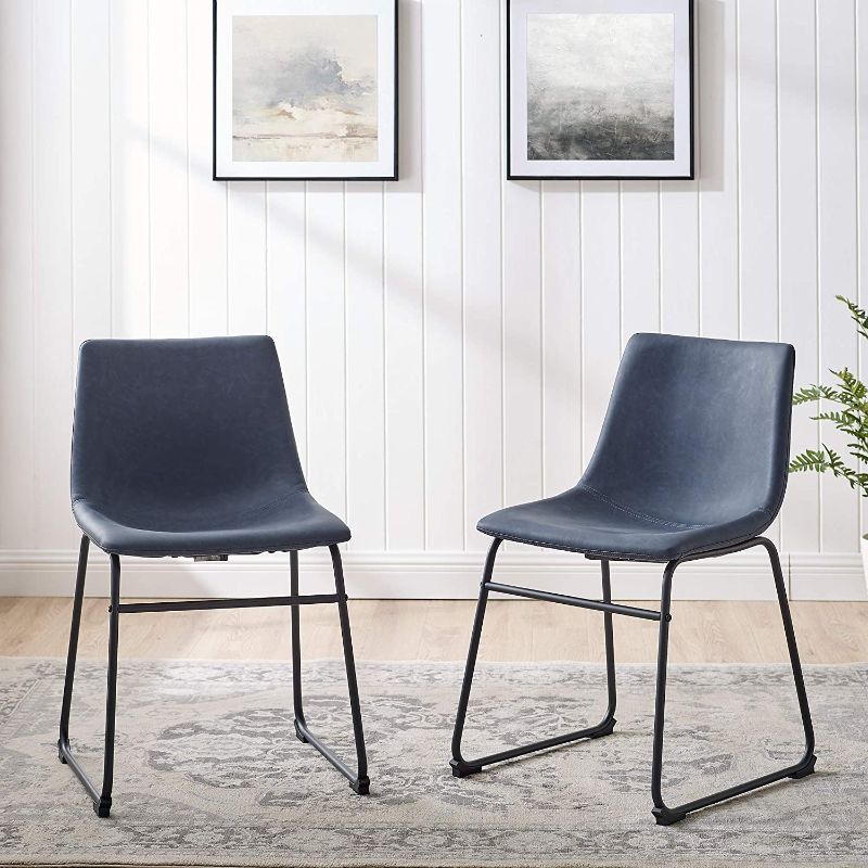 Photo 1 of 













Walker Edison Douglas Urban Industrial Faux Leather Armless Dining Chairs, Set of 2, Navy Blue


