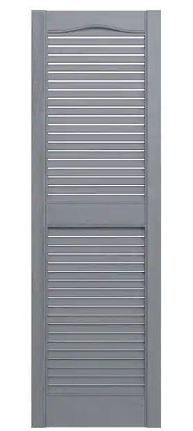 Photo 1 of 14-1/2 in. x 39 in. Lifetime Open Louvered Vinyl Standard Cathedral Top Center Mullion Shutters Pair in Paintable
