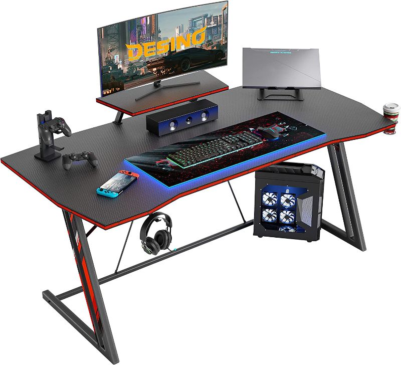 Photo 1 of DESINO Gaming Desk 40 inch PC Computer Desk, Home Office Desk Gaming Table Z Shaped Gamer Workstation with Cup Holder and Headphone Hook, Black
