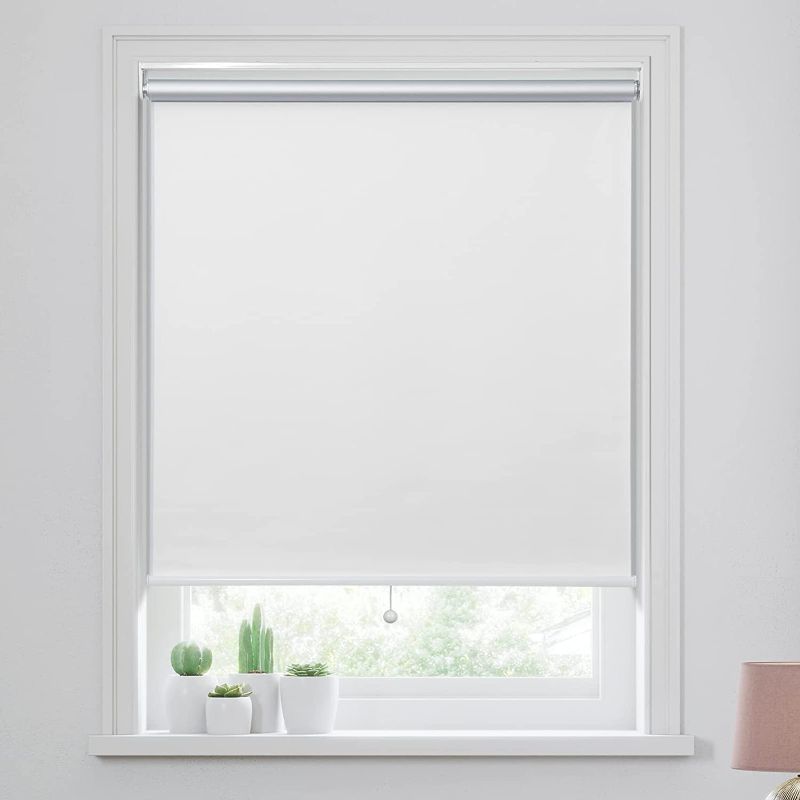 Photo 1 of 100% Blackout Fabric Shades Cordless Roller Shades for Windows, Window Blinds and Shades for Home and Office, Thermal Insulated, UV Protection, White,...
