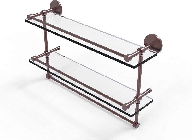 Photo 1 of Allied Brass P1000-2TB/22-GAL-CA P 1000 2 Tb Gal Inch Gallery Double Towel Bar Glass Shelf, 22 Inch, Antique Copper
