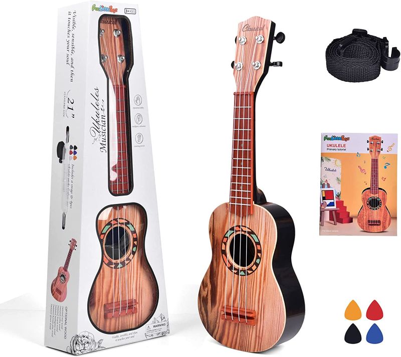 Photo 1 of 
Fun Little Toys 21Inch Ukulele for Kids, Plastic Toy Mini Guitar for Toddlers Musical Instruments with Strap Picks and Tutorial, Musicial Beginner Learning Educational Toys for Boys Girls (Burlywood)
