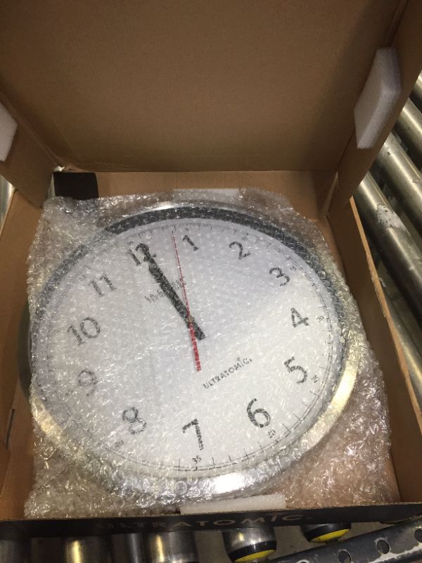 Photo 2 of 14 in. UltrAtomic Stainless Steel Analog Wall Clock with Shatterproof Lens