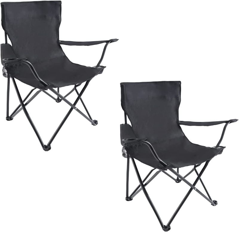 Photo 1 of YSSOA Portable Folding Black Camping Chair, 2-Pack
