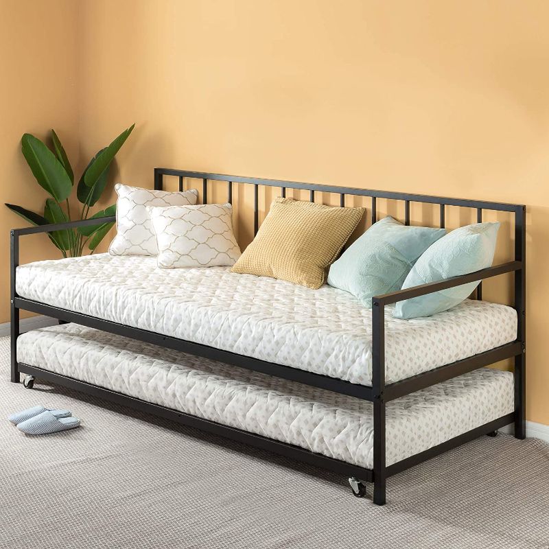 Photo 1 of Zinus Eden Twin Daybed and Trundle Set / Premium Steel Slat Support / Daybed and Roll Out Trundle Accommodate Twin Size Mattresses Sold Separately, Black
POSSIBLE MISSING PARTS POSSIBLE DAMAGE THERE IS BOX DAMAGE 