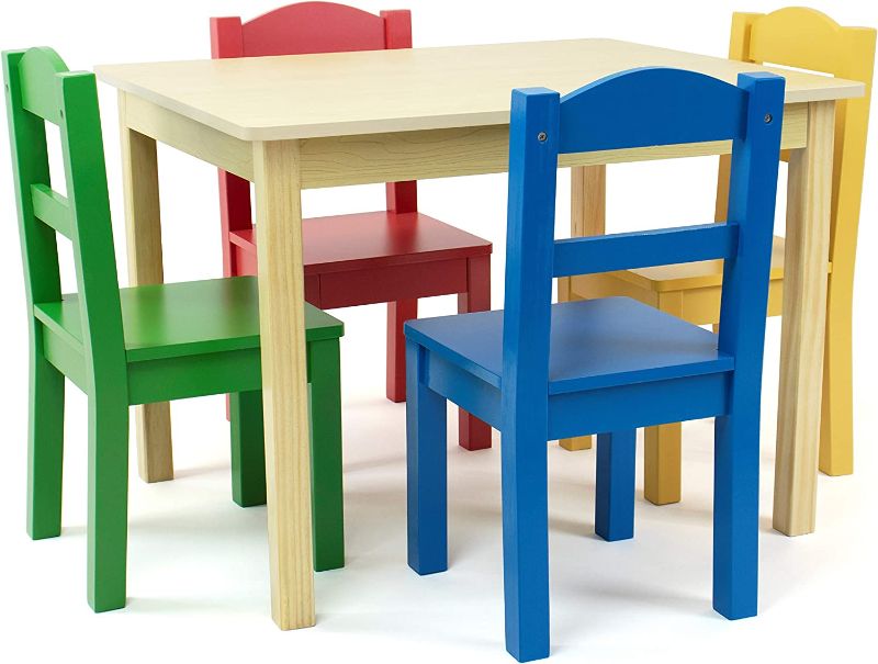Photo 1 of  Kids Wood Table & 4 Chair Set, Natural/Primary
