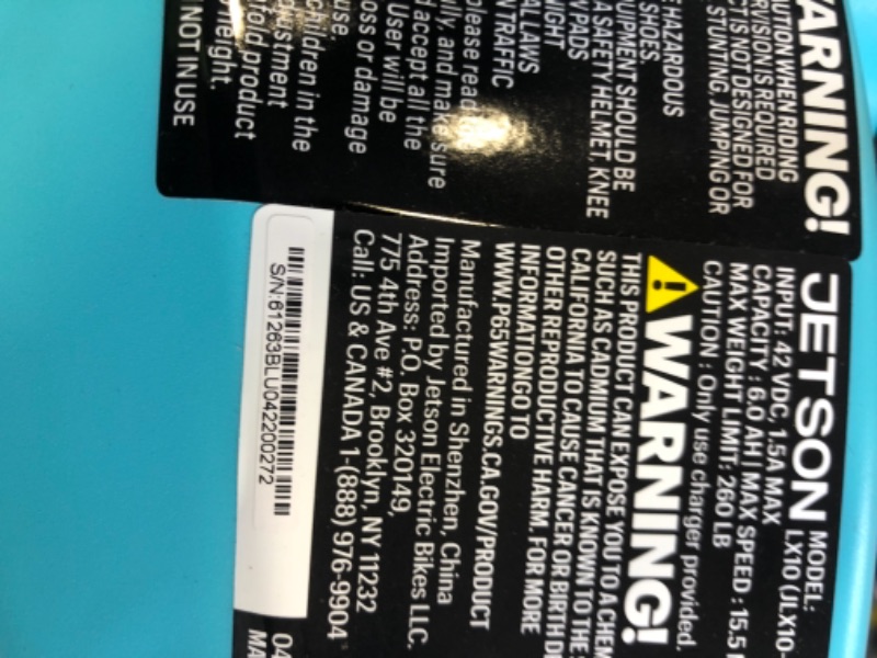 Photo 6 of Jetson LX10 Electric Ride-On, 260 Lb., Weight Limit, Ages 12+, Blue, 10 In. Wheel, 250-Watt Motor, Foldable, Head Light, Twist Throttle, Hand Brake, Top Speed: 15.5 MPH, 4 Hour Charge Time
