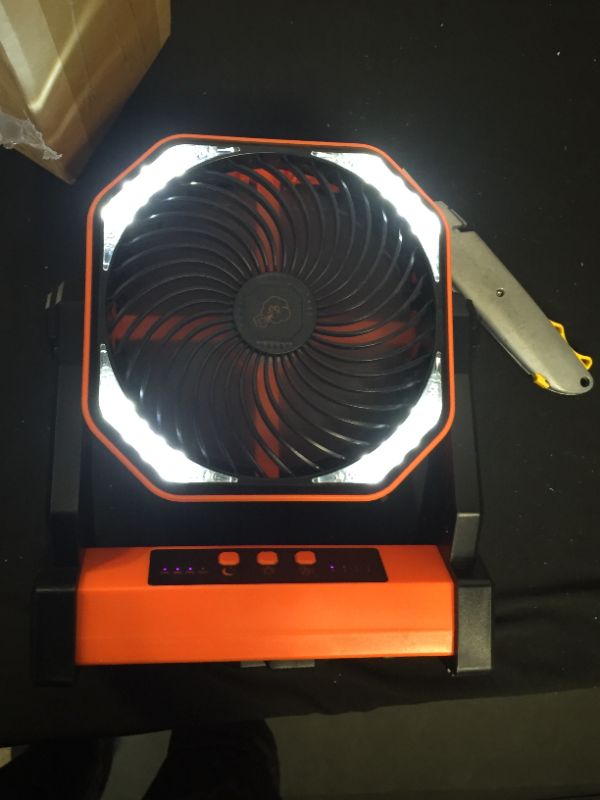 Photo 1 of 20000mAh Battery Operated Portable Fan 8 inch Rechargeable Camping Fan with LED Light with Hanging Hook for Tent Travel Car Jobsite Outdoor Fishing…
