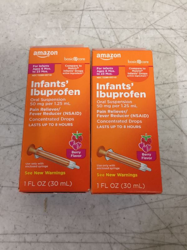 Photo 2 of Amazon Basic Care Infants' Pain Fever Acetaminophen 160 mg per 5 mL Suspension Liquid DyeFree BERRY Flavor Fluid Ounces, 1 Fl Oz- 2 PACK 
