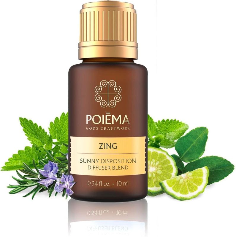 Photo 1 of 2x Poiema - Diffuser Essential Oil (Zing) - Premium Essential Oil Diffuser Blend - Bergamot, Lemon, Peppermint, Basil and Rosemary - 10 ml
